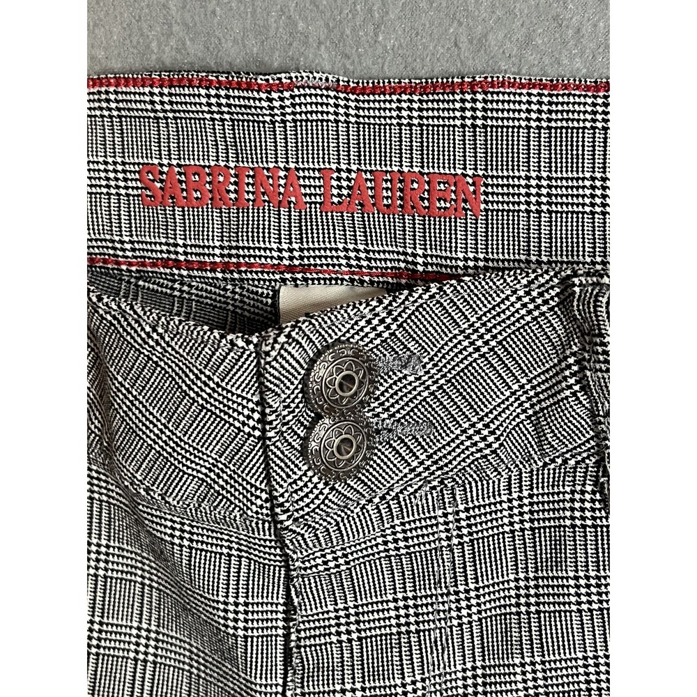 Sabrina Lauren Women's Size 12 Plaid Flare Pants Stretch Rayon Blend Gray Black - Picture 2 of 10